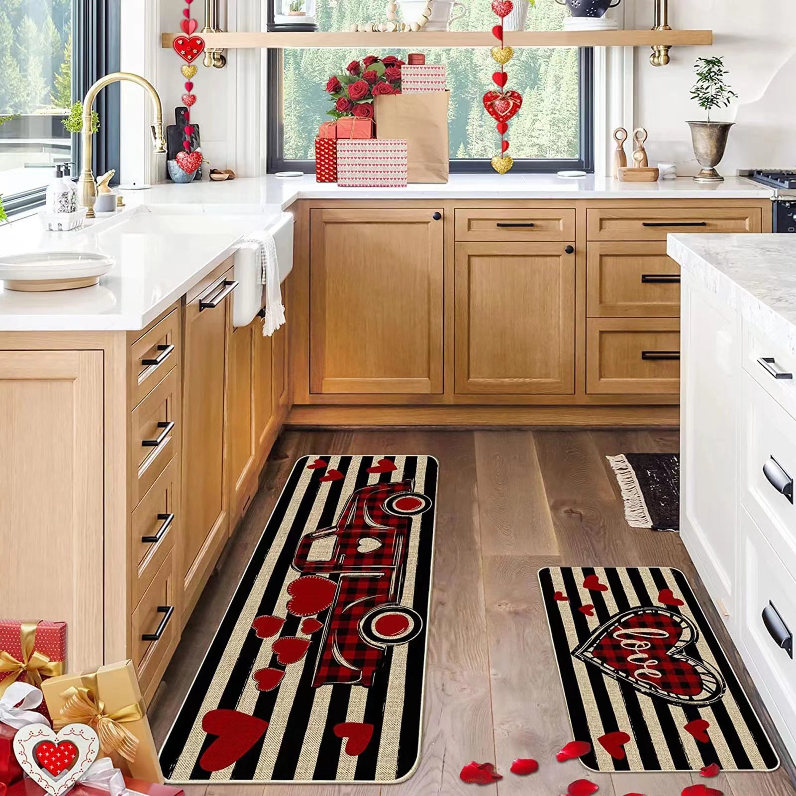 Valentine's Day kitchen stain-resistant floor mat entrance door indoor outdoor door mat Red Love decorative floor mat_voghion.com