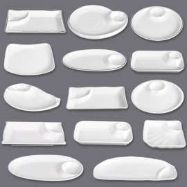 白色密胺饺子盘子带醋碟分格水饺盘餐厅商用装虾盘菜盘创意薯条盘