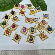 批发不锈钢菱形天然石头耳环连接器饰品 DIY制作用品项链手镯配件