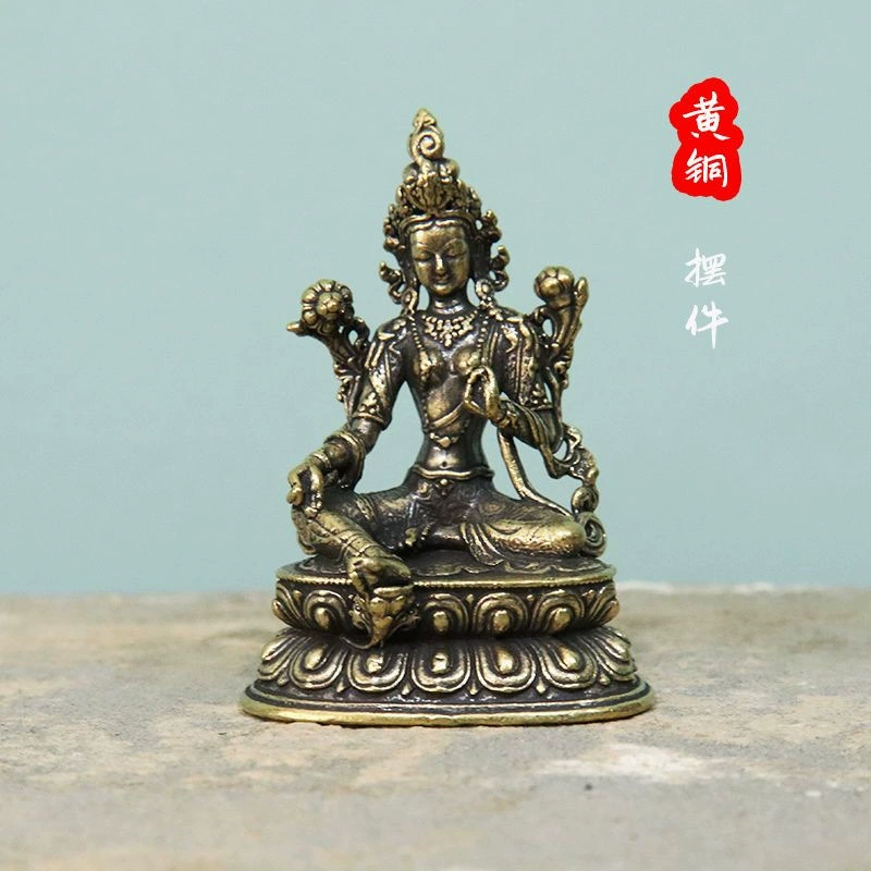 Латунь Зеленый Мать Будда Тибетский Будда Бодхисаттва Старая Бронза Античная Культурная Игра Коллекция Ремесла Украшения Оптом