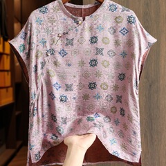 軽い高級感と年齢を軽減するシルクシャン雲ガーゼシャツレディース夏半袖Tシャツカジュアルルーズマルベリーシルク新中国風トップ