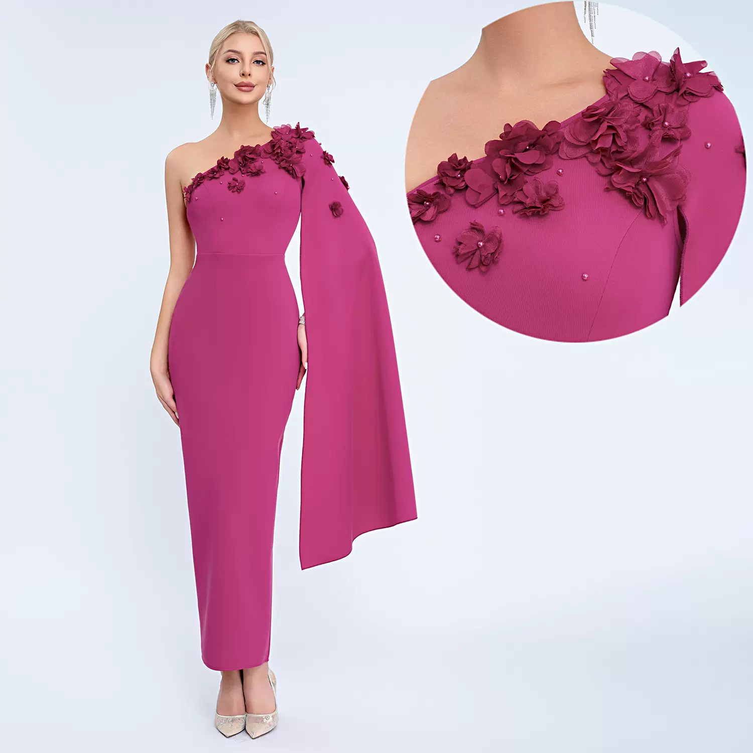 新款宴会婚纱时尚斜肩立体连衣裙名媛派对拼接不规则收腰晚礼服