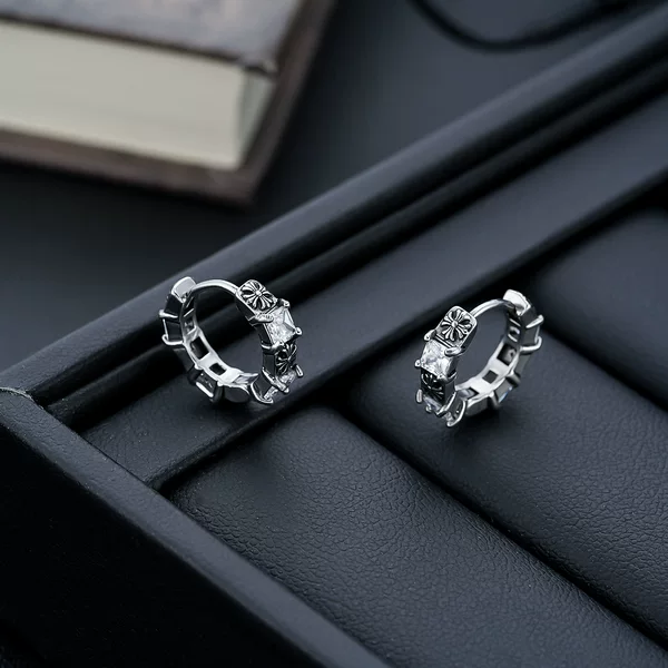 Cross White Zircon Earrings Men's Retro Carved Medieval Earrings Women's European and American Fashion Trendy Ear Jewelry Wholesale