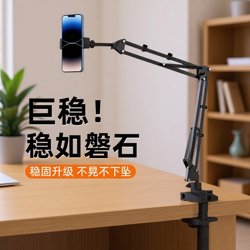 手机平板支架床头固定夹懒人直播追剧桌面俯拍可调节夹持悬臂支架 - 1