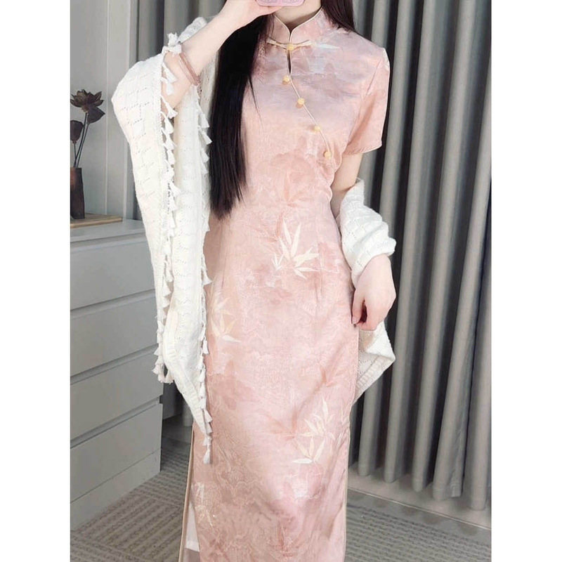 [Tao Yao Yao] Daily Pink Retro Cheongsam Summer Ink Style Girl Improved High-end Temperament dress