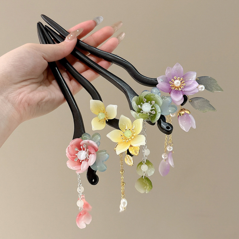 Horquilla de madera de estilo antiguo, flecos, paso a paso, nueva horquilla china, Hanfu cheongsam, sentido avanzado, horquilla de metal, accesorios para el cabello clásicos