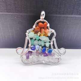 热卖时尚不规则天然水晶七彩碎石手工绕线瑜伽人吊坠瑜伽饰品项坠