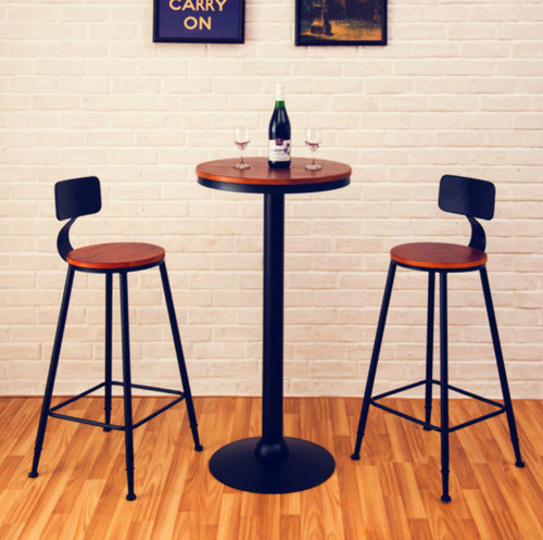 Modern minimalist bar stools with backrest, American style bar chairs, retro high-leg wooden bar stools, high-leg iron bar chairs