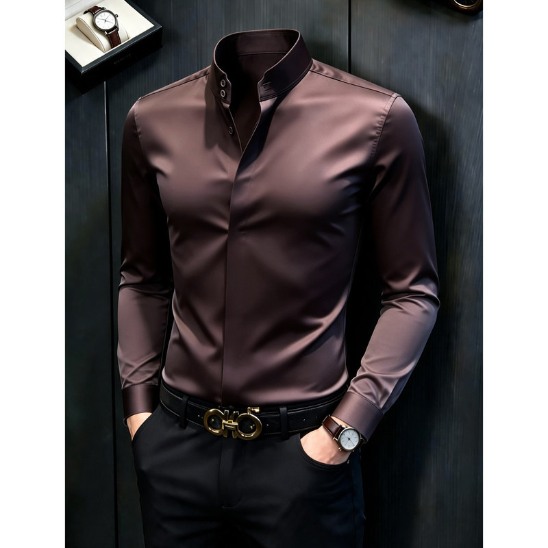 Men's high-neck long-sleeve shirt, autumn fashion trend, high-end stylish men's wear, 2026 new stand-up collar shirt for men Men's high-neck long-sleeve shirt, autumn fashion trend, high-end stylish men's wear, 2026 new stand-up collar shirt for men