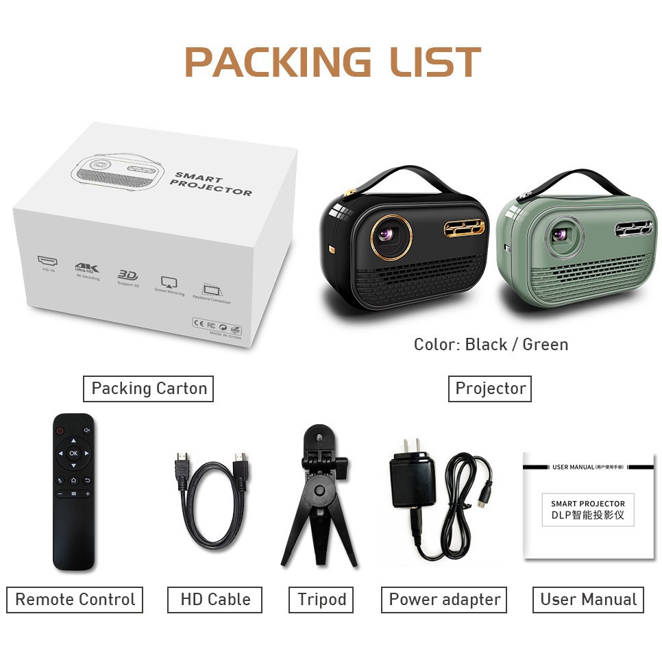 Transfronterizo 4K Mini proyector inteligente portátil DLP hogar proyector 3D batería incorporada Comercio exterior caliente