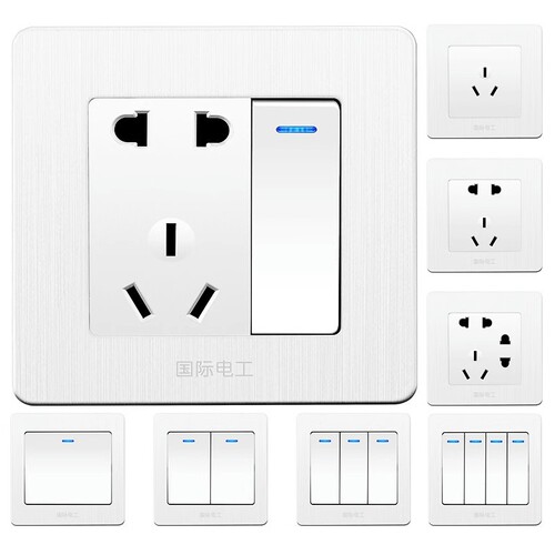 International electrician switch socket panel wall 16A air conditioner porous 86 type white one open 5 five holes concealed home