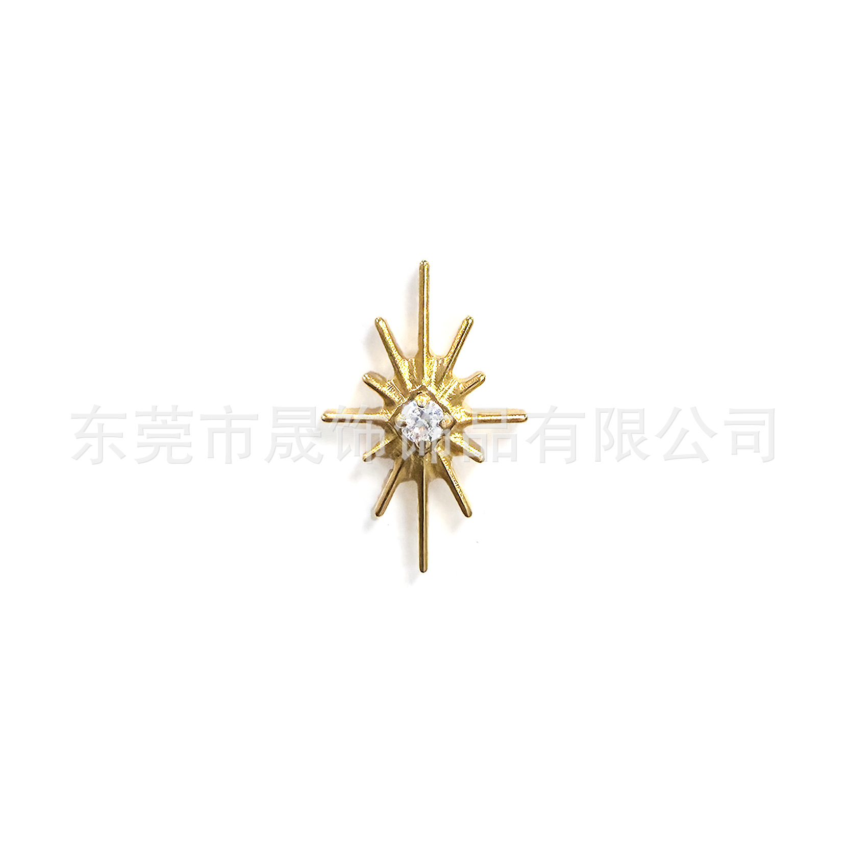 F136钛合金镀金放射星耳钉镶5A锆石耳骨钉G23钛内螺纹穿刺饰品头