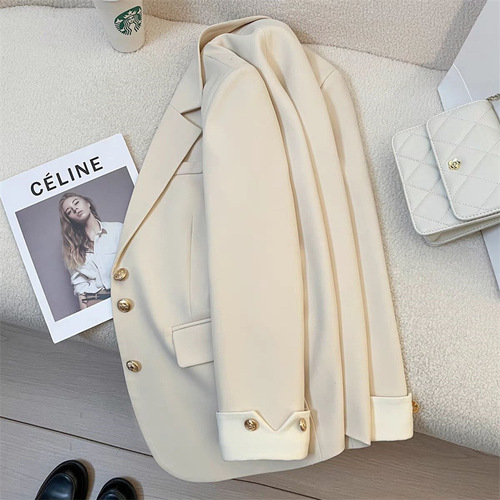 White Women's Suit Jacket 2025 Spring New Casual Elegant Lady High-End Street Style Popular Suit