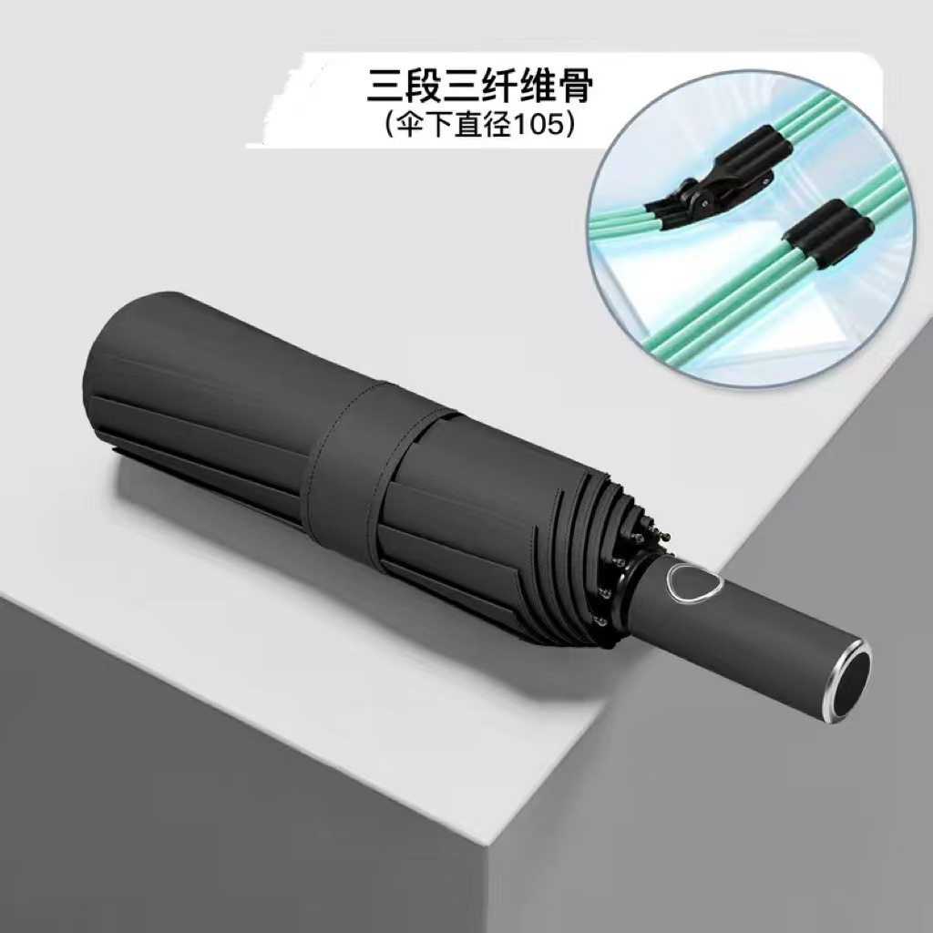 Paraguas totalmente automático para mujer, paraguas de tres pliegues, revestimiento negro, doble uso para sol y lluvia, paraguas parasol, protección UV, paraguas para el sol, paraguas publicitario