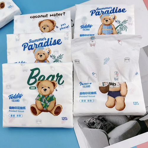 Printed tissue paper Teddy bear printed paper portable small pack facial tissue toilet paper color napkin wettable toilet paper