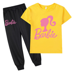 Barbie The Movie 芭比卡通圖案印花兒童套裝男女童短袖T恤+長褲