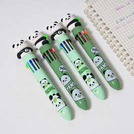 可爱小熊猫十色按动笔多色圆珠笔全吸多功能手账笔学生标记笔批发