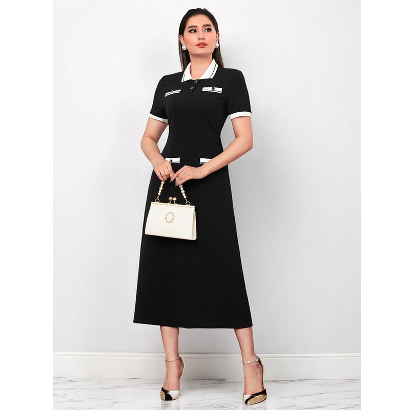 2025 New French Style Light and Mature Dress Women's Summer High-End Elegant Commuter Long Skirt Slim Lapel A-Line Skirt 2025 New French Style Light and Mature Dress Women's Summer High-End Elegant Commuter Long Skirt Slim Lapel A-Line Skirt