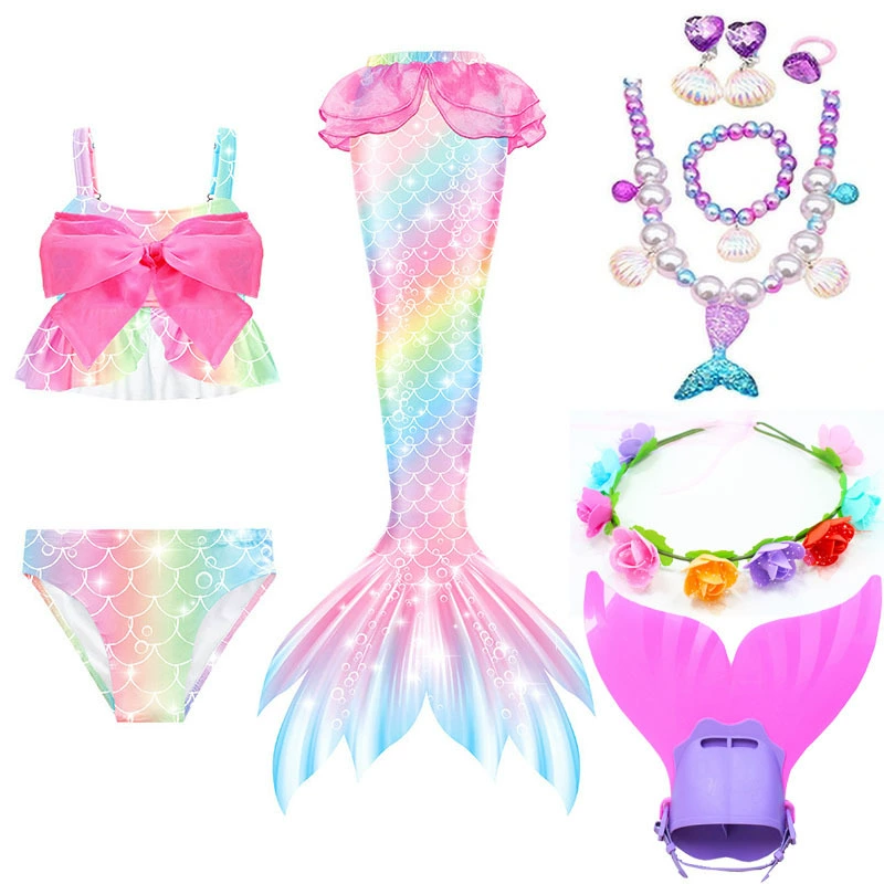 Детский набор купальников-русалок, 3 предмета, размеры 110–150, вариант плавника PP+TPR