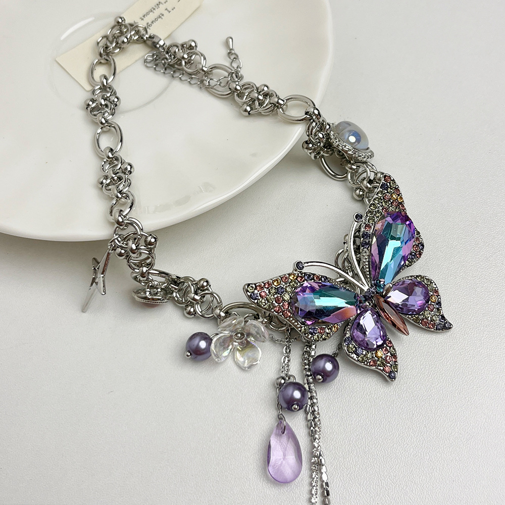 Alloy Chain Material 1 Piece Quantity Elegant Lady Butterfly Imitation Pearl Alloy Wholesale Pendant Necklace