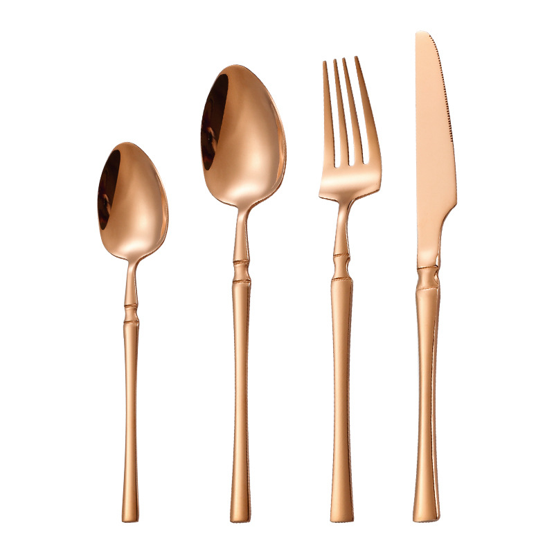 Cuchillo de acero inoxidable transfronterizo, tenedor y cuchara cintura pequeña cuchillo de carne de cuatro piezas y tenedor brillante vajilla occidental traje cuchara europea