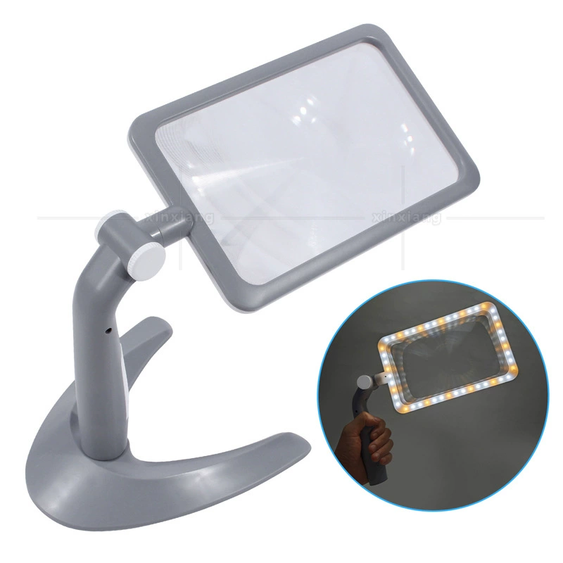 Ручная настольная лупа с 48 светодиодами и регулируемой подсветкой (теплый и холодный свет) для чтения пожилыми людьми, квадратная лупа