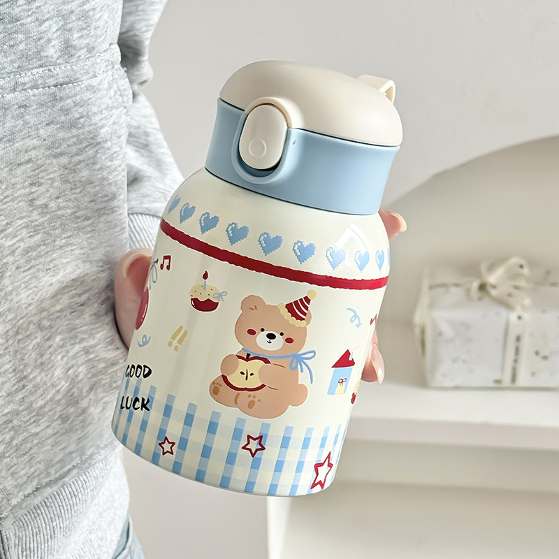 Gran capacidad de dibujos animados niños adorables 316 tazas de acero inoxidable para mujeres alto valor de mano mano paja taza de rebote