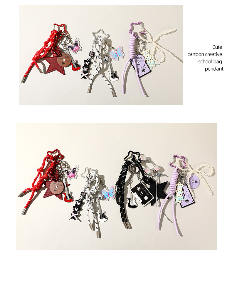 Modern Style Acrylic Alloy Silica Gel Guitar Star Tape Women's Bag Pendant Keychain display picture 1