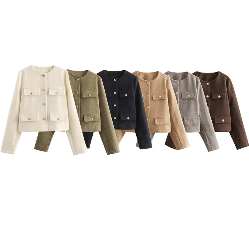 ZADATA Women's Autumn New Arrival European and American Style Fashionable Short Blazer with Button Decoration 3046278