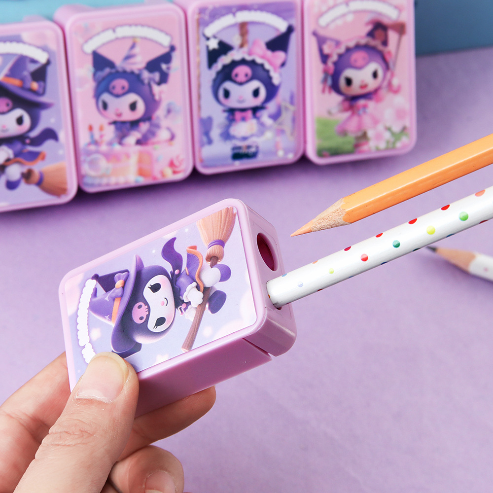Biblioteca de dibujos animados de doble agujero lápiz cuchillo lindo corazón de niña biblioteca púrpura lápiz cuchillo afilador de lápiz papelería
