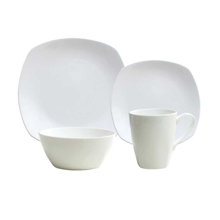 Vajilla cuadrada de porcelana blanca transfronteriza, cuenco y plato de porcelana de hueso de alta gama, juego para restaurante occidental, personalizable para comercio exterior image 7