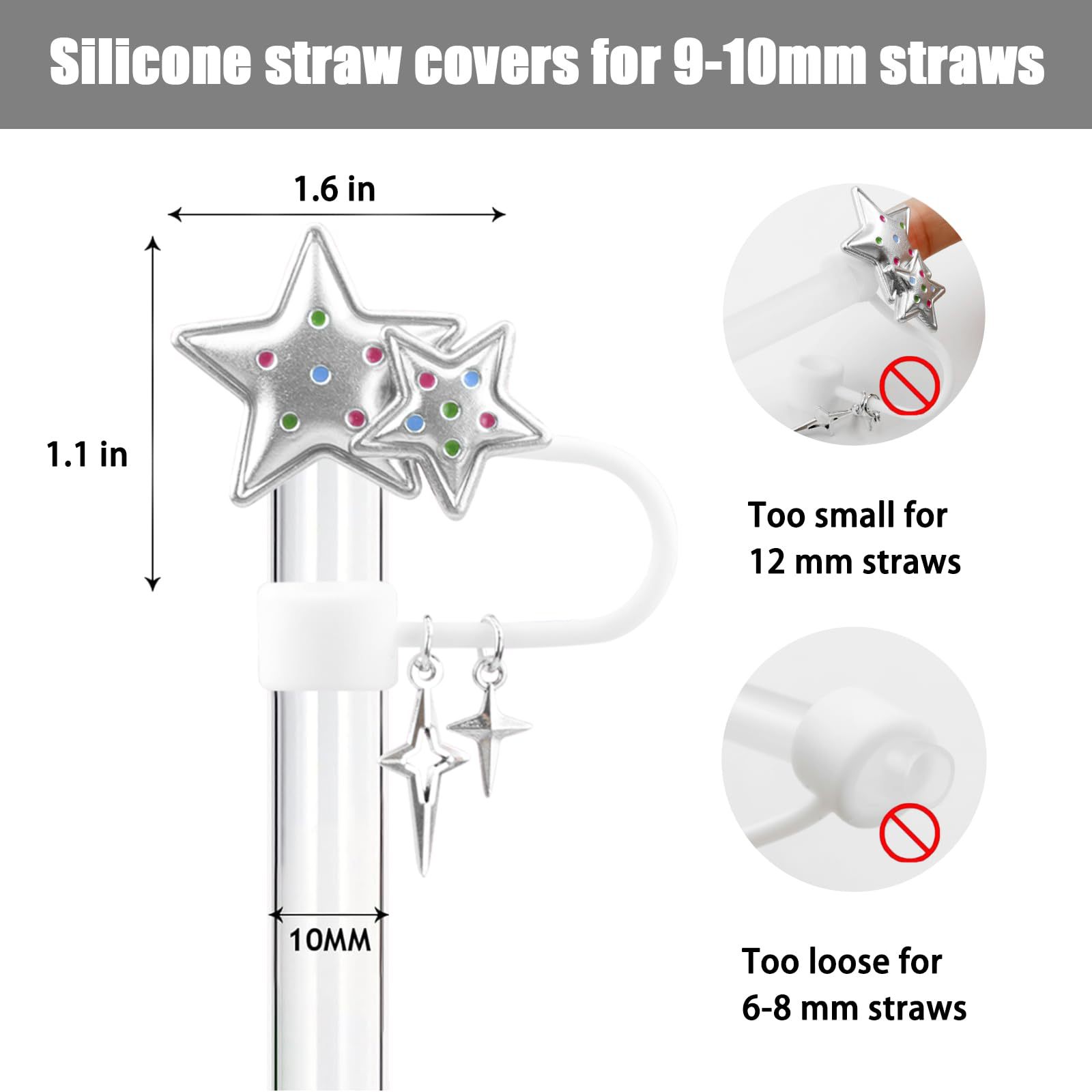 35g Weight Straw Decorative Cap Kitchen and drinking utensils Star, Bow Knot Pattern Cute Style Cute Star Bow Knot Silica Gel Straw Decorative Cap 1 Set 5
