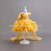 新款女童宝宝周岁连衣裙婴幼儿斜肩蓬蓬蛋糕拖尾裙儿童演出礼服