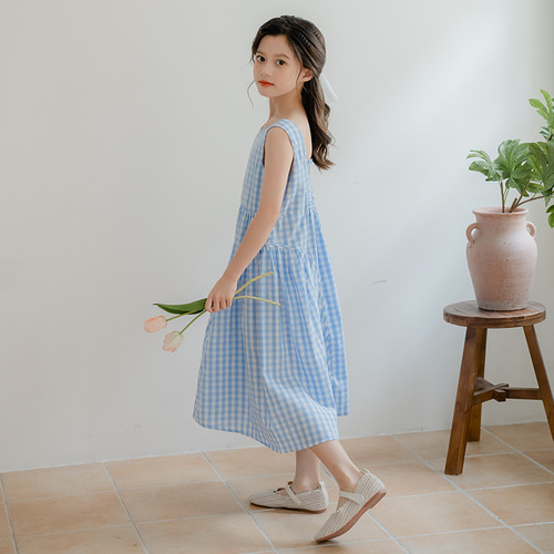 Girls 2024 New Princess Dress Korean Style Girls Dress Fashionable Girl Sleeveless Long Large Swing Cake Dress