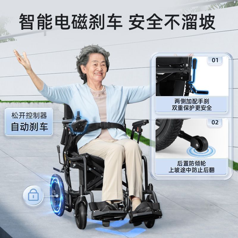 YOHHA aleación de aluminio ligera silla de ruedas eléctrica con capacidad de carga 150kg sistema de freno electromagnético doble motor inteligente