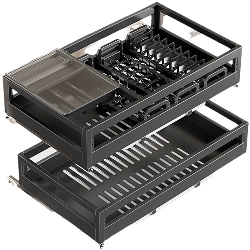 Multi-funcional cesta de la cocina cajón de acero inoxidable de doble capa condimento gabinete transformación almacenamiento plato estante al por mayor