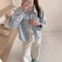 2026年春款短外套女斜纹棉双口袋衬衣外套长袖宽松学院风外套上衣