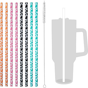 Cross-Border Popular Leopard Print Hard Straw 30cm Long Large Diameter Reusable Straw Suitable for 40oz Ice Cup
