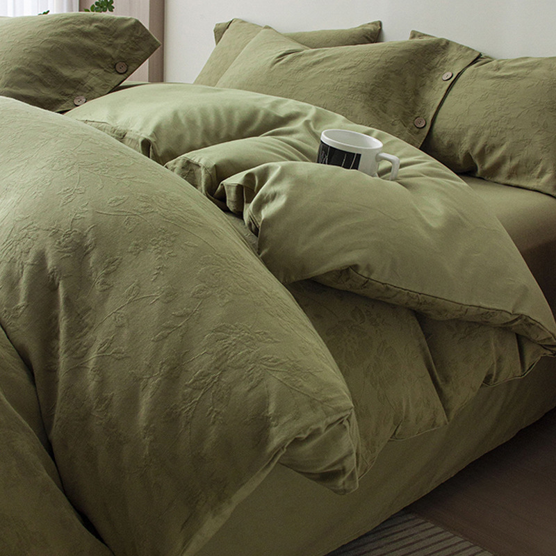 Cama de algodón lavado con agua de algodón conjunto de cuatro piezas 2024 nuevo algodón simple sábanas de dormitorio cubierta set de tres piezas