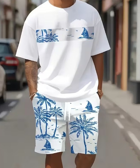Men's Clothing Men's Casual Summer Set Breathable Cotton T-Shirt And Shorts Two-Piece Outfit_viptrois.com
