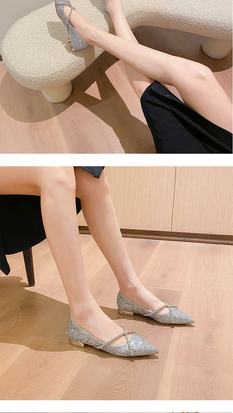 Genuine Leather Wedding Flat Shoes With Crystal Detail_voghion.com