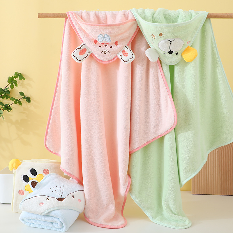 New Spring Baby Newborn Swaddling Baby Wrap Cute Cartoon Quilt Coral Velvet Cross-Border Hooded Bath Towel