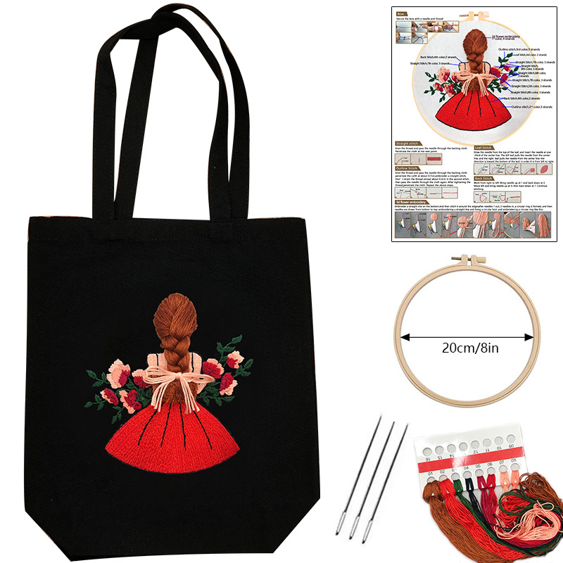 Original-bordado bolsa de lona DIY material bolsa estudiante bolsa de tela hombro hecho a mano principiante material bolsa kit Su bordado