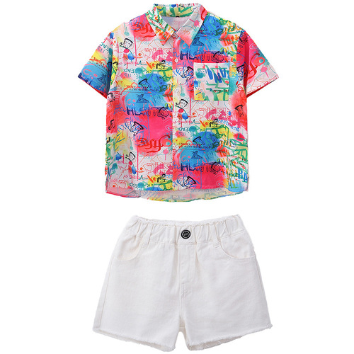 Kids' Jazz Dance Outfit: Girls' Graffiti-Print Shirt with Short Sleeves, Trendy Summer Wear for Girls' Jazz & Street Dance Performances