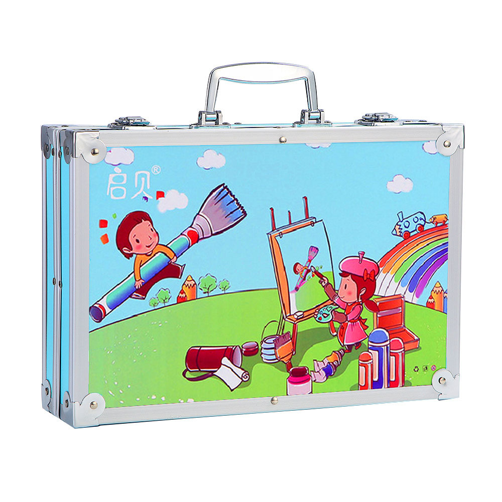 En stock 145 unidades de doble capa de aluminio caja cepillo pintura traje estudiante acuarela pluma niños graffiti caja de regalo fábrica al por mayor