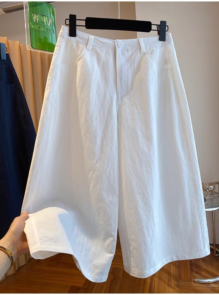 Quần culottes nữ ống rộng cạp cao dáng suông — Xanh lông mòng đen chi tiết 2