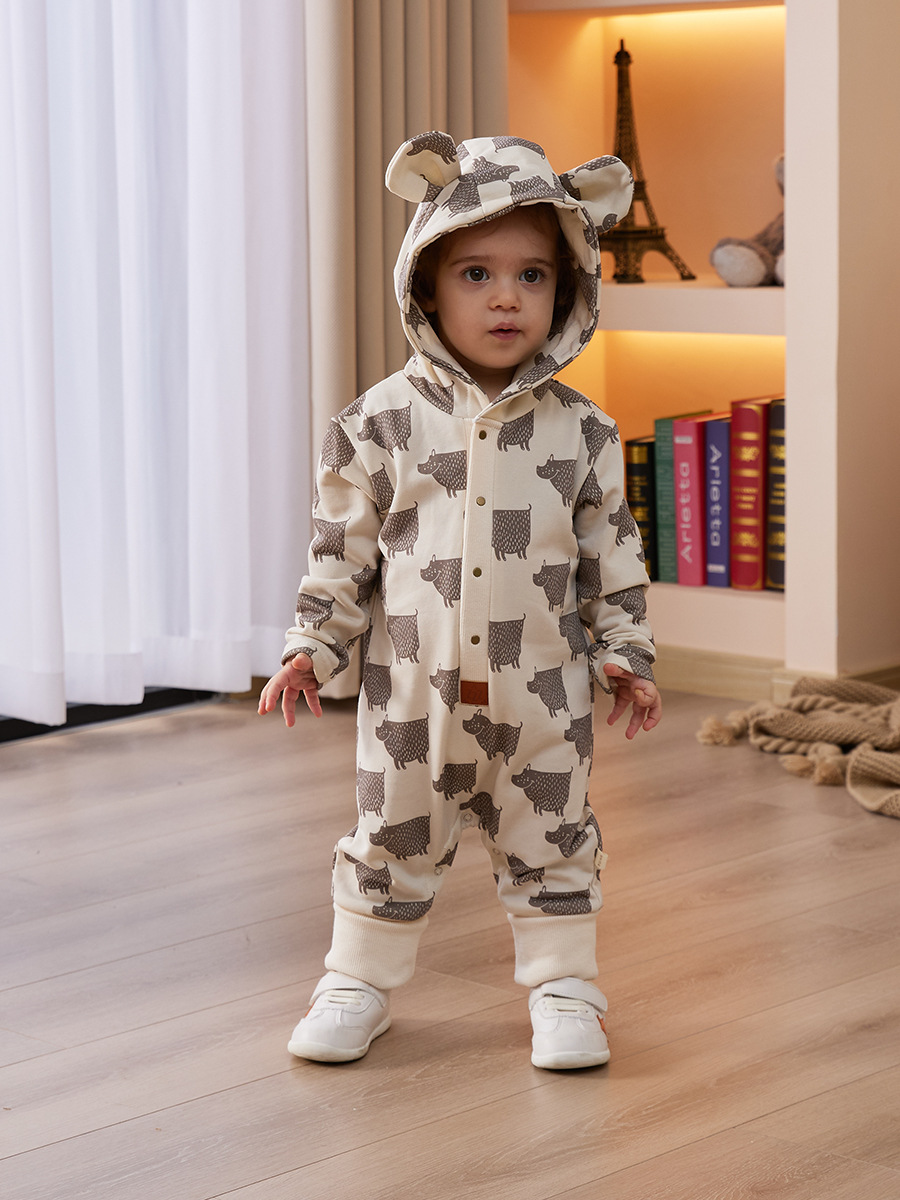 Estilo nórdico mono de salida de manga larga ropa para el hogar bebé Otoño e Invierno mameluco con capucha cálido para niños en línea rojo al por mayor