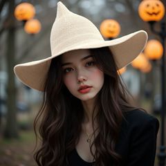 跨境专供棉纱巫师亚马逊爆款针织万圣节女巫帽尖顶可折叠魔法帽子