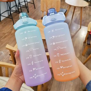 Cross-border large-capacity water Cup outdoor sports 2000ml portable travel gradient frosted kettle bounce suction cup
