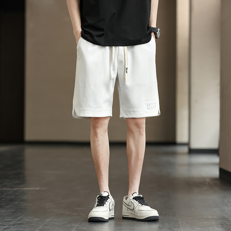 Summer New Trendy Large Size Men's Casual Fashion Shorts High Waist Cotton Loose Versatile Solid Color Five-Quarter Pants